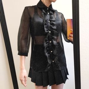 VINTAGE Black Sheer Victorian Long Sleeve Blouse